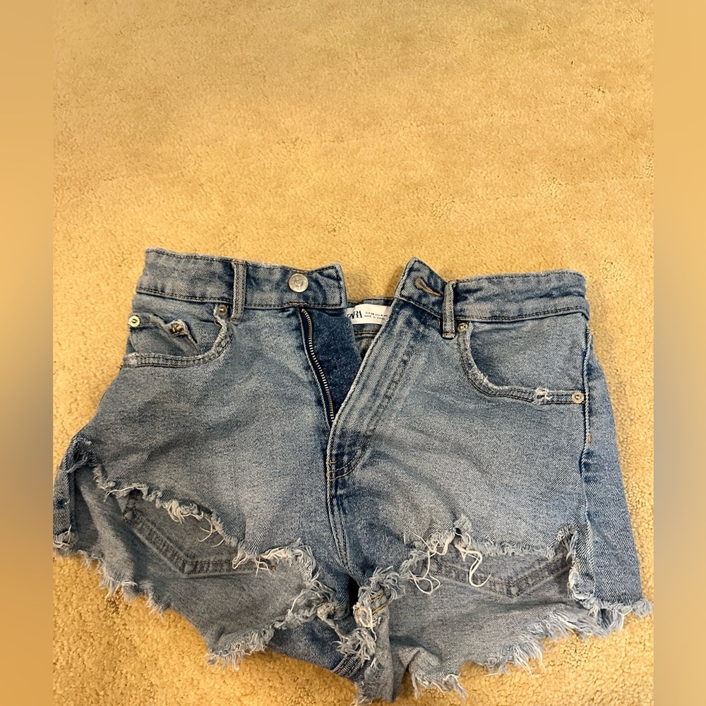 Denim High-Waisted Distressed Shorts